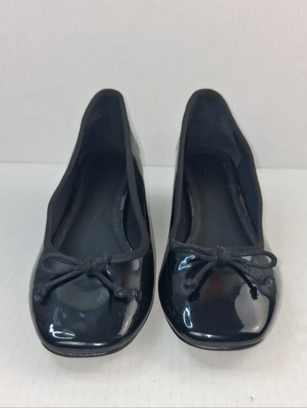 ASOS Design Steffie Black Patent Mid Heel Pumps with Bow